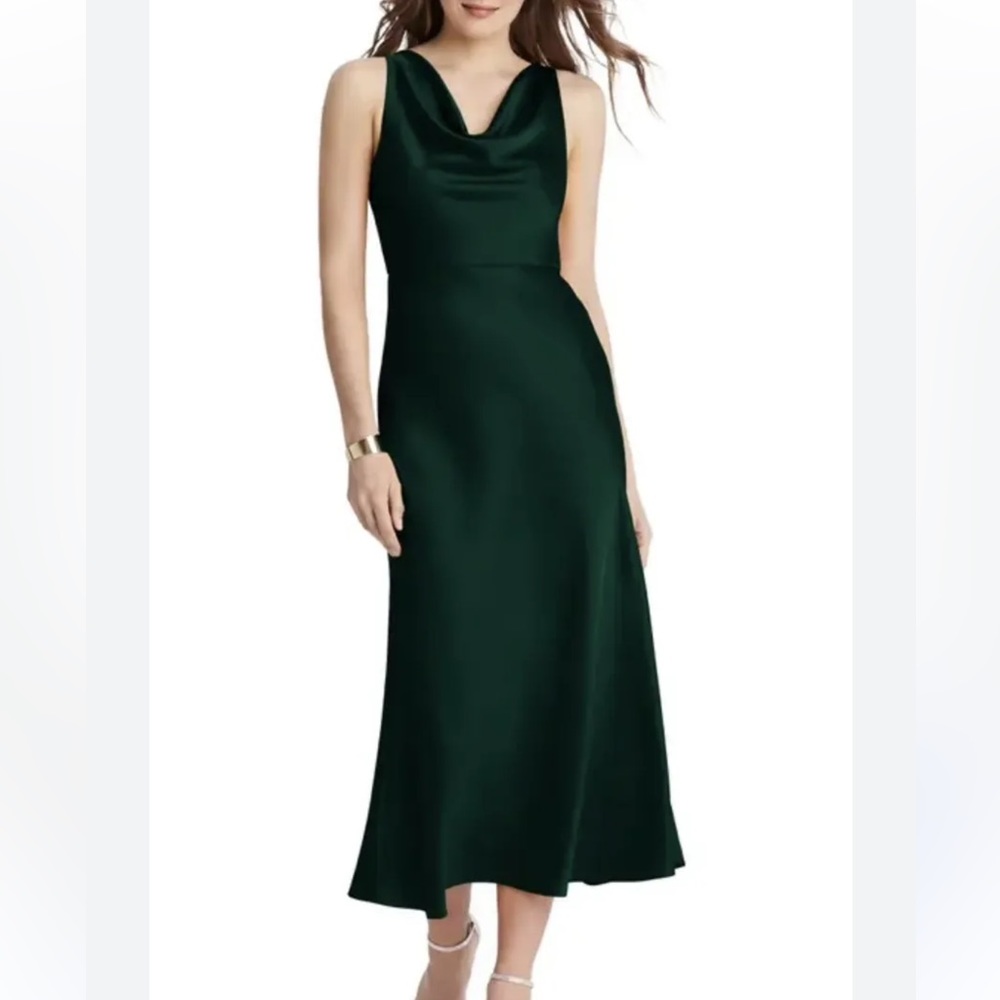 LOVELY Esme Silk Cowl Neck Midi Dress- Evergreen